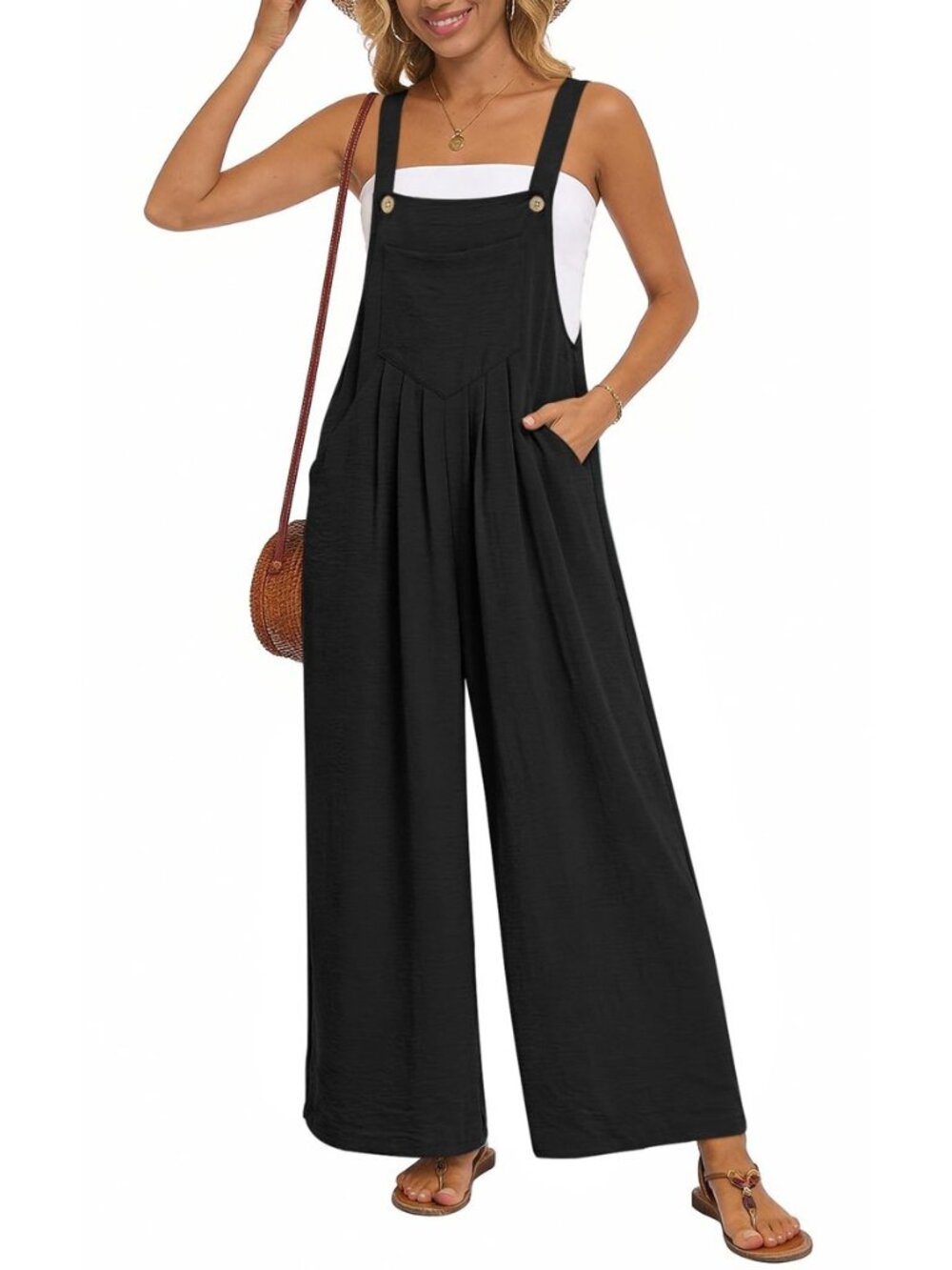 Womens Casual Jumpsuits Loose Wide Leg Overalls Summer Sleeveless Adjustable